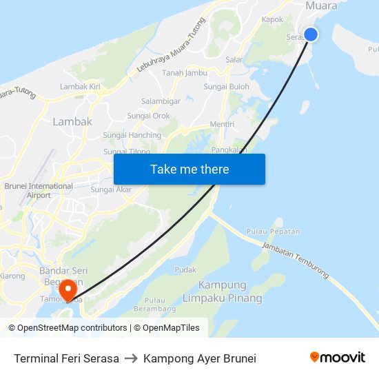 Terminal Feri Serasa to Kampong Ayer Brunei map