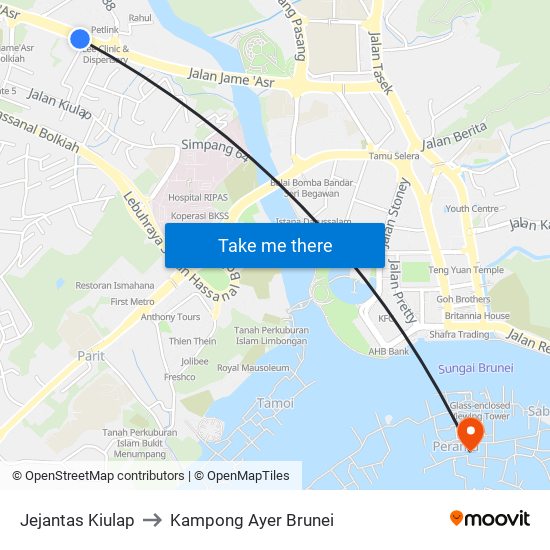 Jejantas Kiulap to Kampong Ayer Brunei map