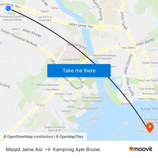 Masjid Jame 'Asr to Kampong Ayer Brunei map