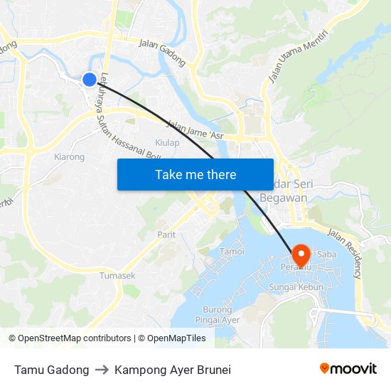 Tamu Gadong to Kampong Ayer Brunei map