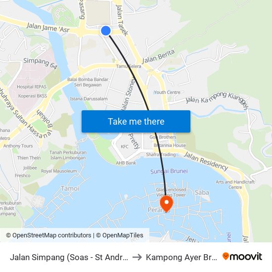 Jalan Simpang (Soas - St Andrew'S) to Kampong Ayer Brunei map