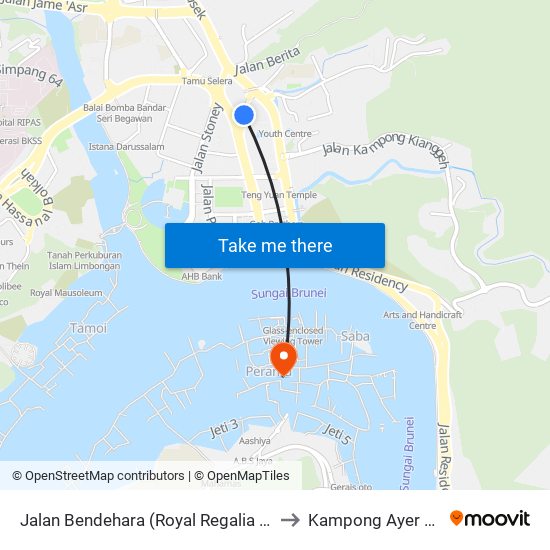 Jalan Bendehara (Royal Regalia Museum) to Kampong Ayer Brunei map