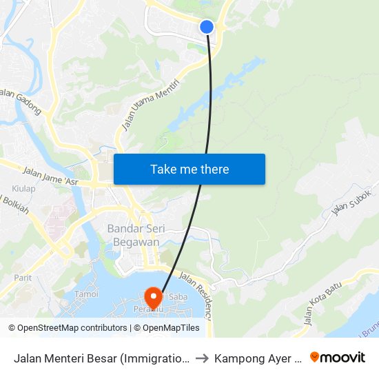 Jalan Menteri Besar (Immigration/Labour) to Kampong Ayer Brunei map