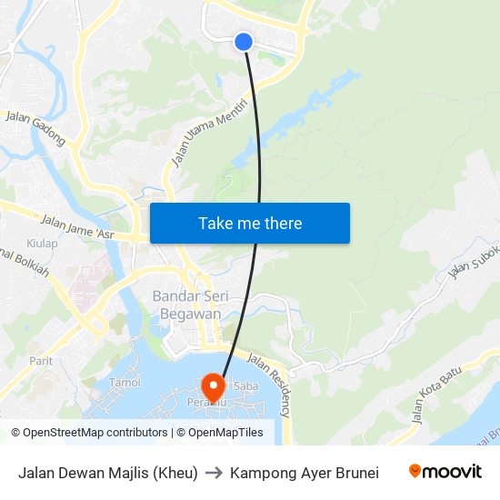 Jalan Dewan Majlis (Kheu) to Kampong Ayer Brunei map