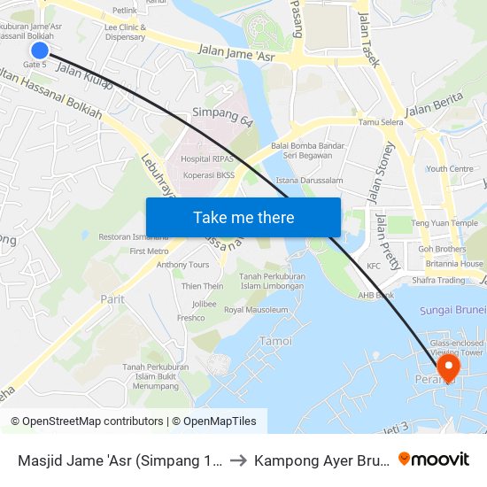 Masjid Jame 'Asr (Simpang 127) to Kampong Ayer Brunei map