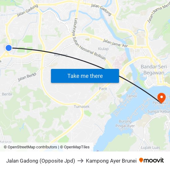 Jalan Gadong (Opposite Jpd) to Kampong Ayer Brunei map
