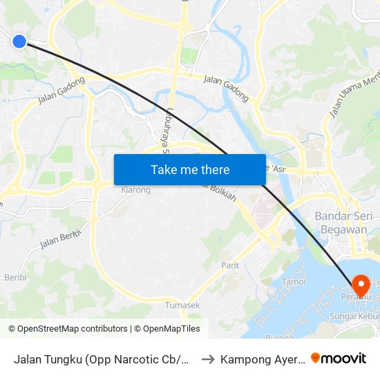 Jalan Tungku (Opp Narcotic Cb/New Polis Hq) to Kampong Ayer Brunei map