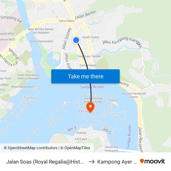Jalan Soas (Royal Regalia@History Centre)) to Kampong Ayer Brunei map