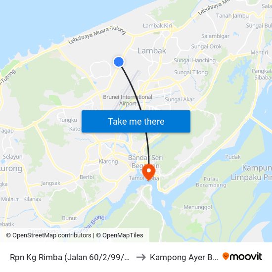 Rpn  Kg Rimba (Jalan 60/2/99/R Point) to Kampong Ayer Brunei map