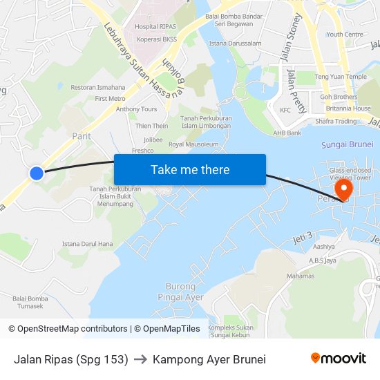 Jalan Ripas (Spg 153) to Kampong Ayer Brunei map