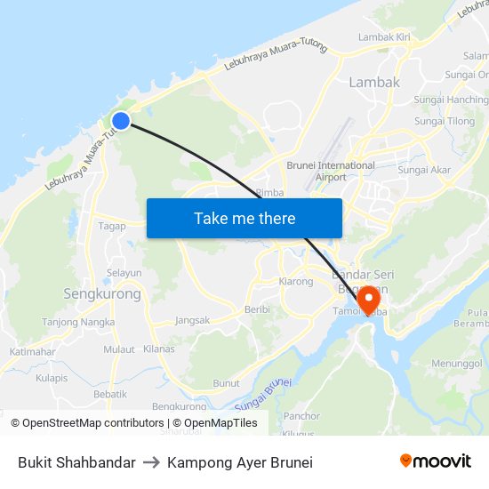 Bukit Shahbandar to Kampong Ayer Brunei map