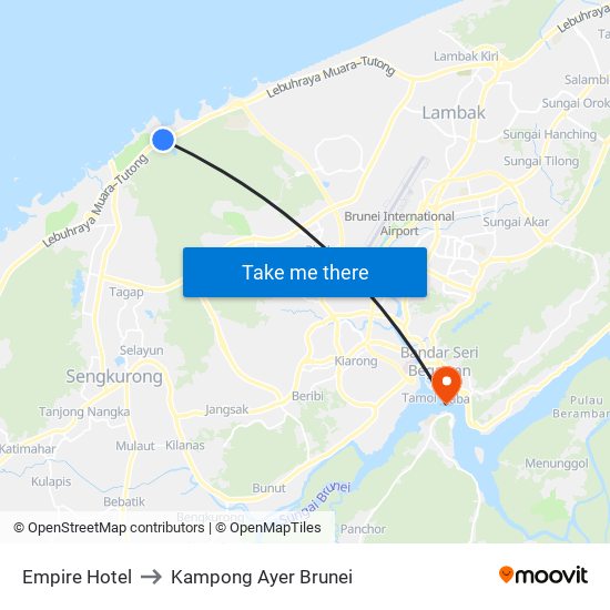 Empire Hotel to Kampong Ayer Brunei map