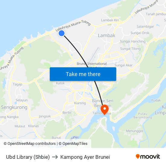 Ubd Library (Shbie) to Kampong Ayer Brunei map