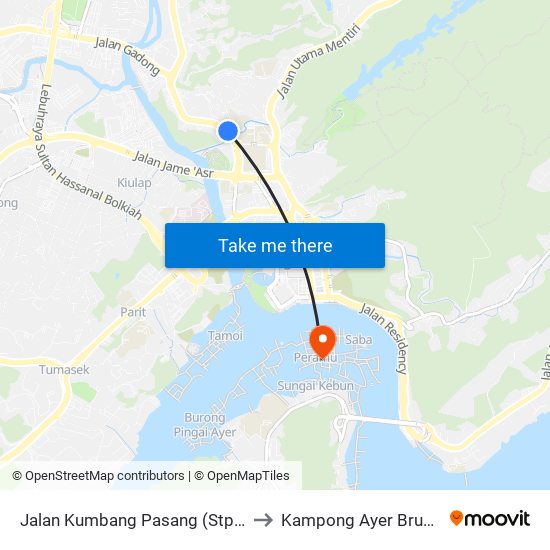 Jalan Kumbang Pasang (Stpri) to Kampong Ayer Brunei map