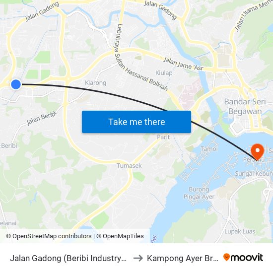Jalan Gadong (Beribi Industry/Bina) to Kampong Ayer Brunei map