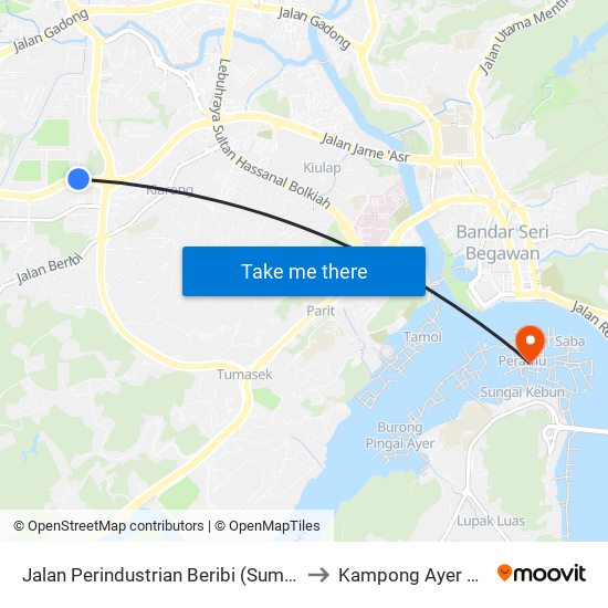 Jalan Perindustrian Beribi (Sumbangsih) to Kampong Ayer Brunei map