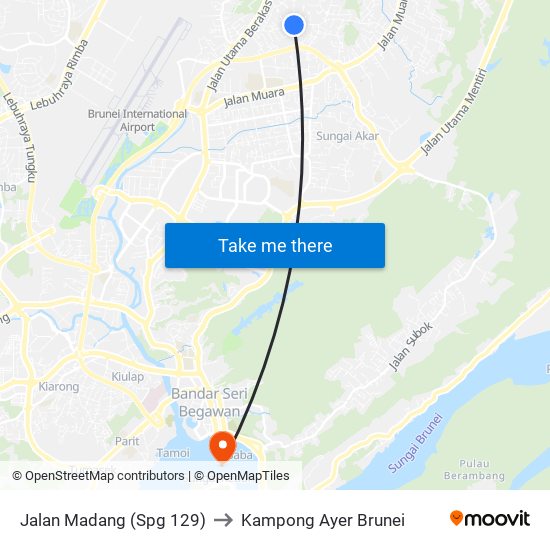 Jalan Madang (Spg 129) to Kampong Ayer Brunei map