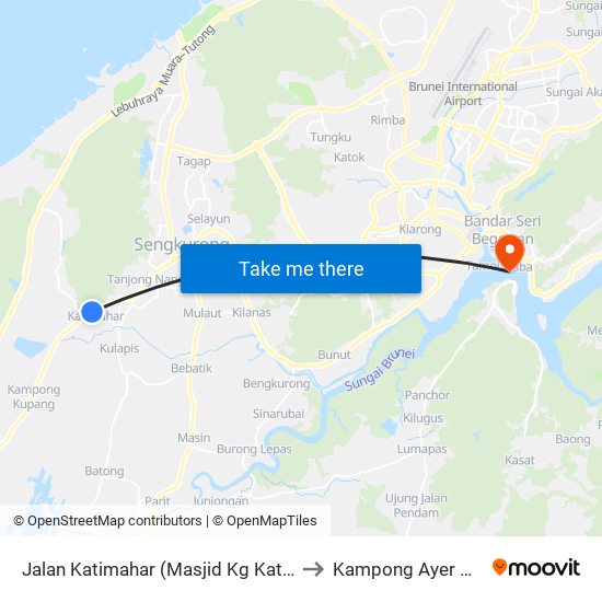 Jalan Katimahar (Masjid Kg Katimahar) to Kampong Ayer Brunei map