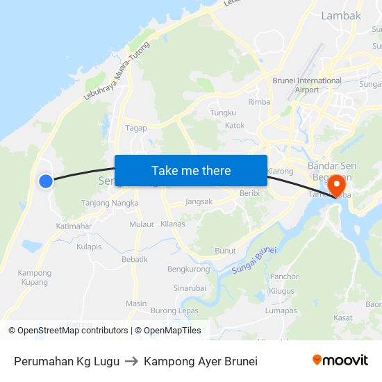 Perumahan Kg Lugu to Kampong Ayer Brunei map