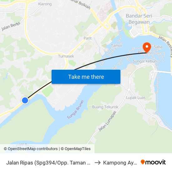 Jalan Ripas (Spg394/Opp. Taman Persiaran Damuan) to Kampong Ayer Brunei map