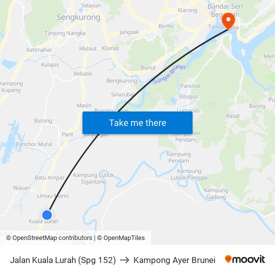 Jalan Kuala Lurah (Spg 152) to Kampong Ayer Brunei map