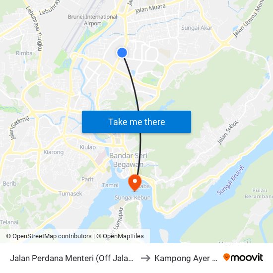 Jalan Perdana Menteri (Off Jalan Stadium) to Kampong Ayer Brunei map