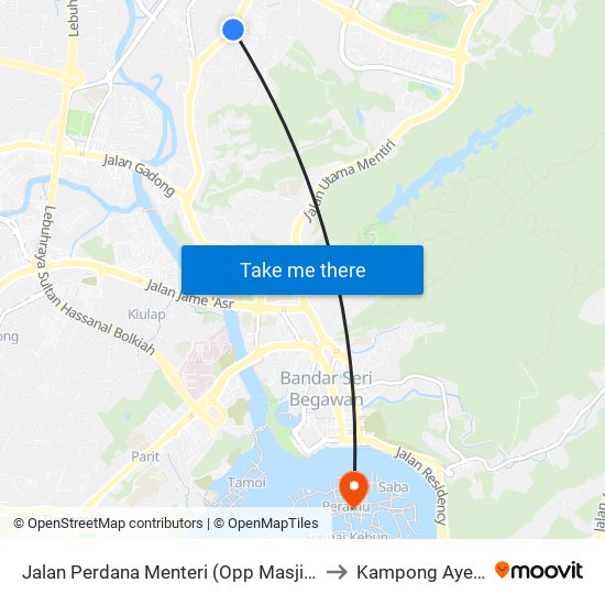 Jalan Perdana Menteri (Opp Masjid Ash-Saliheen) to Kampong Ayer Brunei map