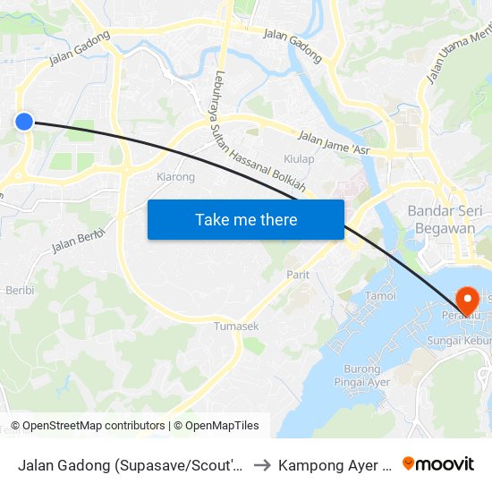 Jalan Gadong (Supasave/Scout's Building) to Kampong Ayer Brunei map