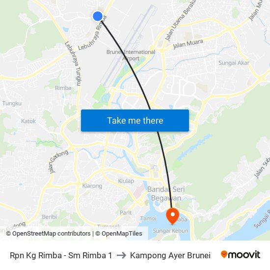 Rpn Kg Rimba - Sm Rimba 1 to Kampong Ayer Brunei map