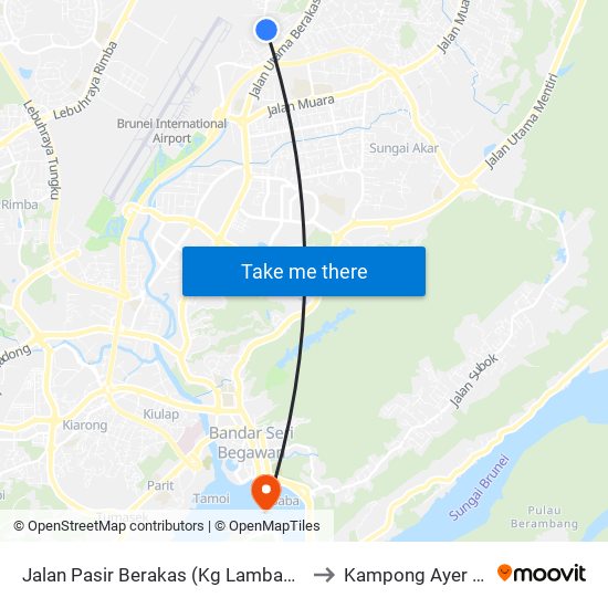 Jalan Pasir Berakas (Kg Lambak Spg 161) to Kampong Ayer Brunei map