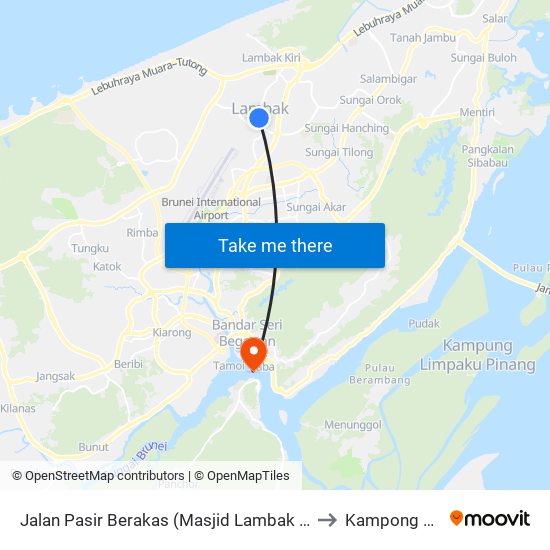 Jalan Pasir Berakas (Masjid Lambak / Opp Sr Dato Mahawangsa) to Kampong Ayer Brunei map