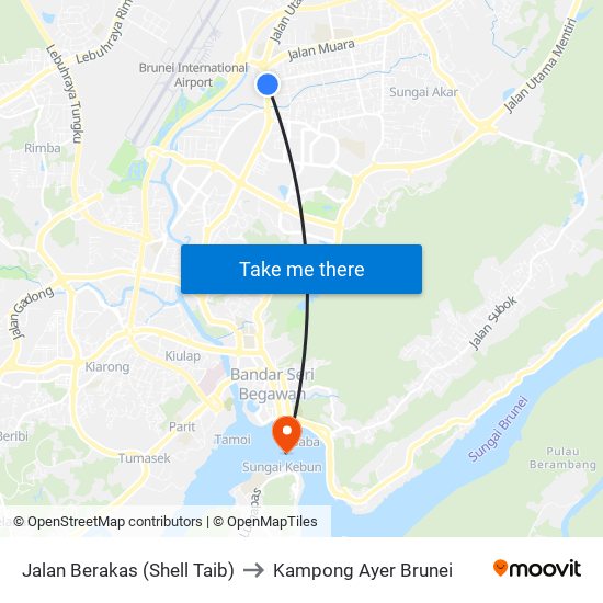 Jalan Berakas (Shell Taib) to Kampong Ayer Brunei map