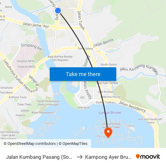 Jalan Kumbang Pasang (Soas) to Kampong Ayer Brunei map