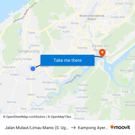 Jalan Mulaut/Limau Manis (S. Ugama Mulaut) to Kampong Ayer Brunei map