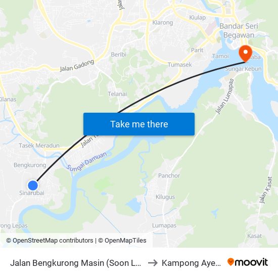 Jalan Bengkurong Masin (Soon Lee Megamart) to Kampong Ayer Brunei map