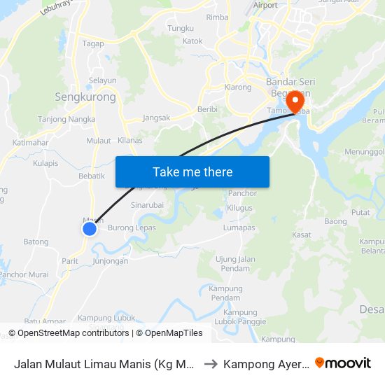 Jalan Mulaut Limau Manis (Kg Masin Spg 713) to Kampong Ayer Brunei map