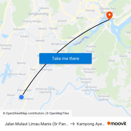 Jalan Mulaut Limau Manis (Sr Panglima Berudin) to Kampong Ayer Brunei map