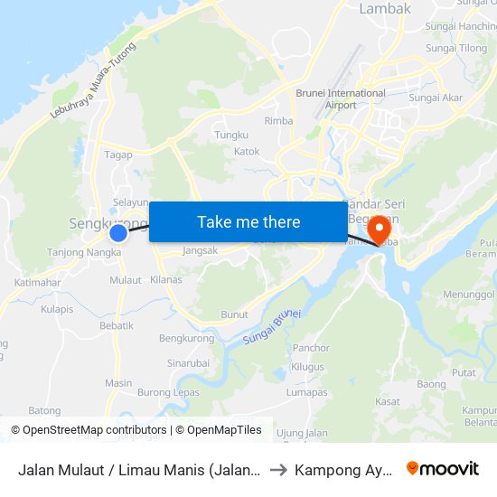 Jalan Mulaut / Limau Manis (Jalan Pasai 2/Spg 42) to Kampong Ayer Brunei map