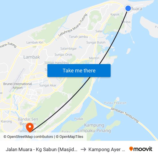 Jalan Muara - Kg Sabun (Masjid Setia Ali) to Kampong Ayer Brunei map