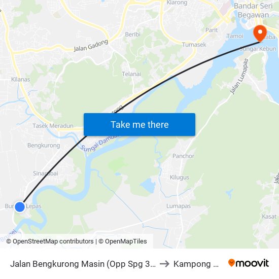 Jalan Bengkurong Masin (Opp Spg 343@Opp Kedai Quthairah) to Kampong Ayer Brunei map
