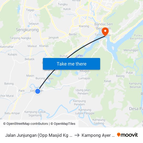 Jalan Junjungan (Opp Masjid Kg Junjongan) to Kampong Ayer Brunei map