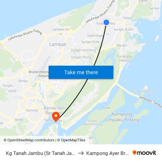 Kg Tanah Jambu (Sr Tanah Jambu) to Kampong Ayer Brunei map