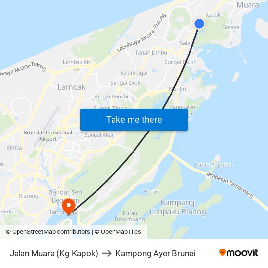 Jalan Muara (Kg Kapok) to Kampong Ayer Brunei map