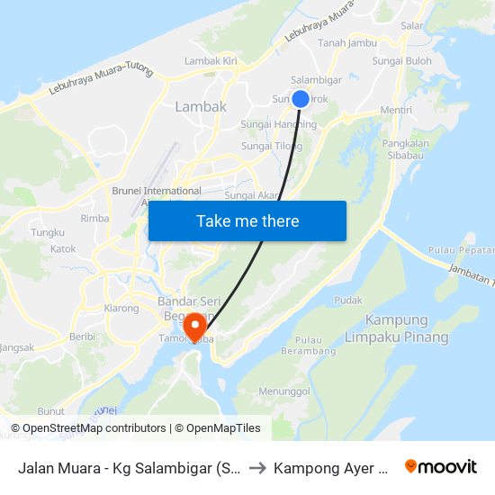 Jalan Muara - Kg  Salambigar (Spg 638) to Kampong Ayer Brunei map