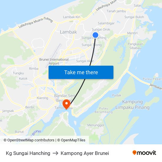 Kg Sungai Hanching to Kampong Ayer Brunei map