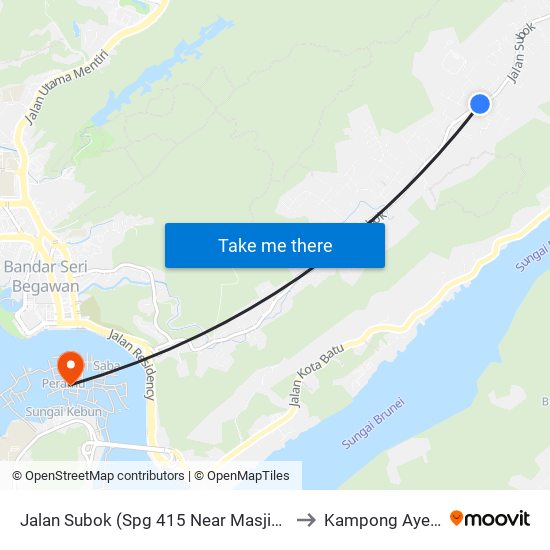 Jalan Subok (Spg 415 Near Masjid Kg Belimbing) to Kampong Ayer Brunei map