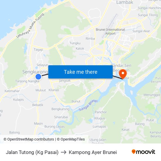 Jalan Tutong (Kg Pasai) to Kampong Ayer Brunei map