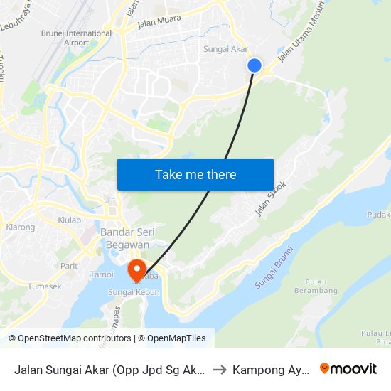 Jalan Sungai Akar (Opp Jpd Sg Akar/Ghurka Camp) to Kampong Ayer Brunei map