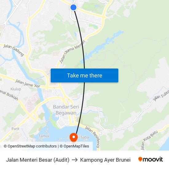 Jalan Menteri Besar (Audit) to Kampong Ayer Brunei map