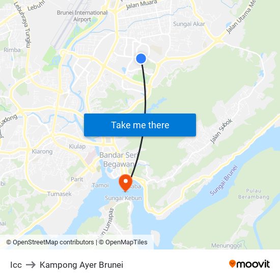 Icc to Kampong Ayer Brunei map